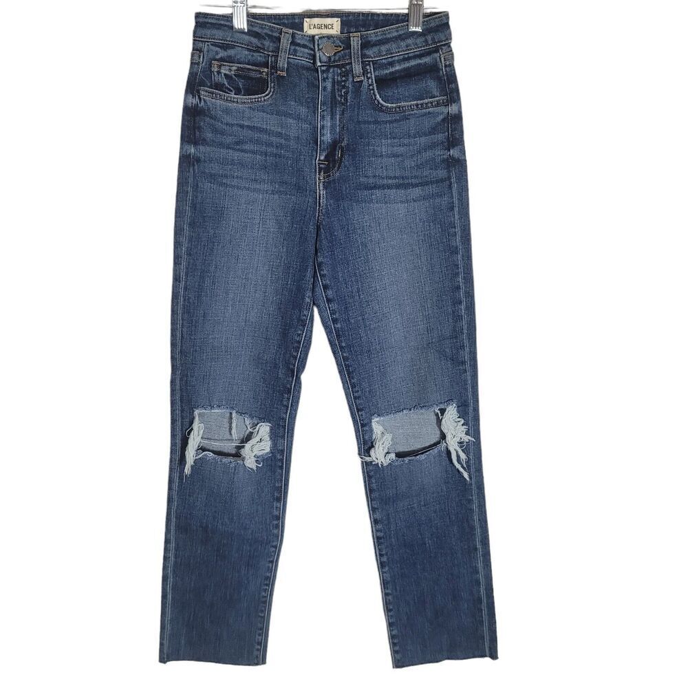 L'agence Audrina Ripped Distressed Blue Jeans Women's Size 25 High Rise Straight